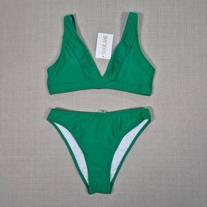 SOULSHE Womens Green V Neck‎ Bikini Set Two Piece Swimsuit New Size S